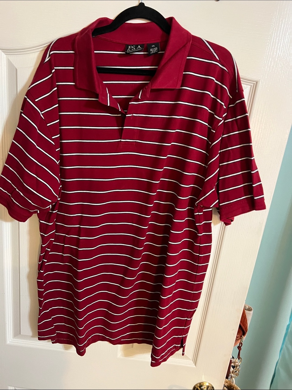 Jos. A. Bank Men's Burgundy Polo with White Stripes